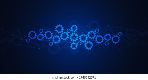 Perros y mecanismos de rueda de engranajes. Tecnología digital de alta tecnología e ingeniería. Resumen de antecedentes técnicos