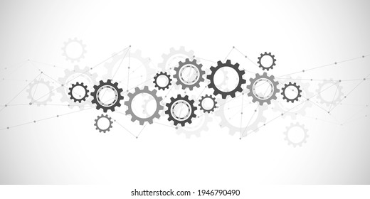 Perros y mecanismos de rueda de engranajes. Tecnología digital de alta tecnología e ingeniería. Resumen de antecedentes técnicos