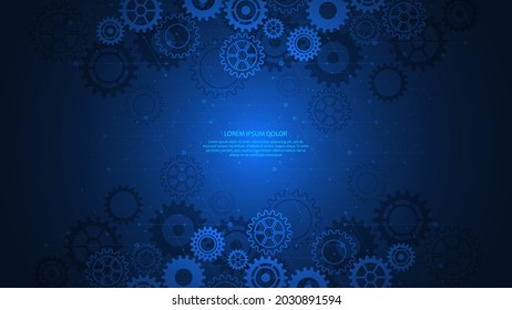 Cogs and gear wheel mechanisms. Hi-tech digital technology and engineering design. Abstract technical background of mechanical engineering