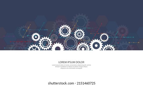 Cogs and gear wheel mechanisms. Hi-tech digital technology and engineering design. Abstract technical background of mechanical engineering