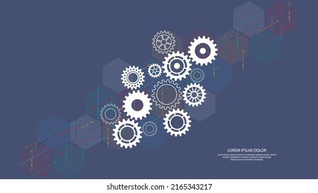Cogs and gear wheel mechanisms. Hi-tech digital technology and engineering design. Abstract technical background of mechanical engineering