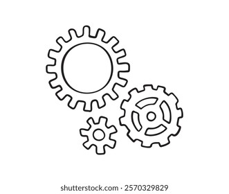 cogs and gears doodle hand drawn icon. Outline drawing settings cogs and gears line clipart symbol. Vector illustration