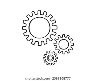 cogs and gears doodle hand drawn icon. Outline drawing settings cogs and gears line clipart symbol. Vector illustration