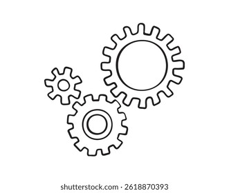 cogs and gears doodle hand drawn icon. Outline drawing settings cogs and gears line clipart symbol. Vector illustration