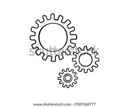 cogs and gears doodle hand drawn icon. Outline drawing settings cogs and gears line clipart symbol. Vector illustration