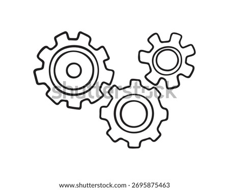 cogs and gears doodle hand drawn icon. Outline drawing settings cogs and gears line clipart symbol. Vector illustration