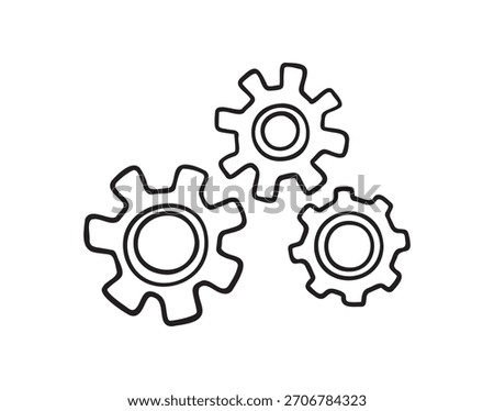 cogs and gears doodle hand drawn icon. Outline drawing settings cogs and gears line clipart symbol. Vector illustration