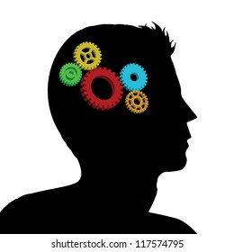 Cogs or gears in human head, vector illustration