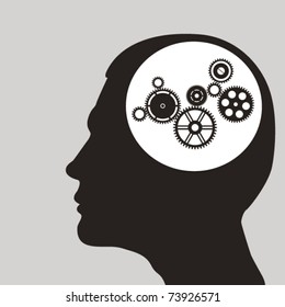 Cogs or gears in human head. Vector illustration