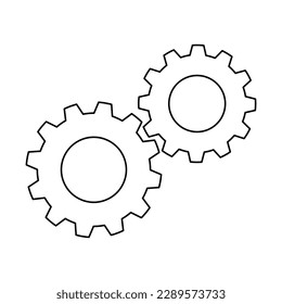 Cogs or gears icon, doodle style flat vector outline for coloring book