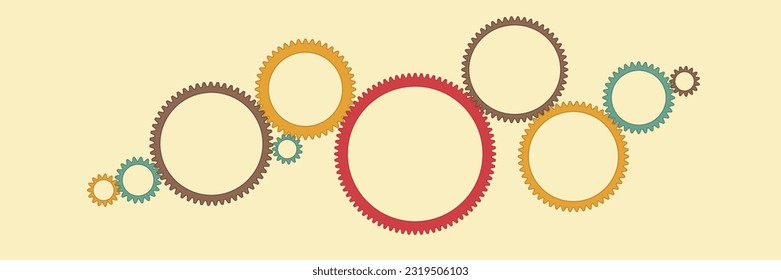 Cogs And Gears Icon Vector Illustration Isolated. Background for infographic. Steampunk, mechanical, technology, color style. 