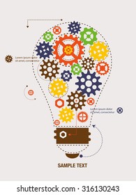 Cogs and gears inside the bulb. Vector Illustration.