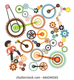 Cogs - Gears and Man. Vector. Repair or Maintenance Symbol.