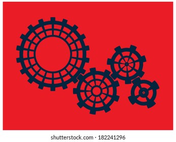 Cogs (gears) on a red background