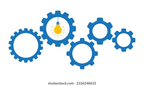 Cogs gears teamwork mechanism with leader lightbulb idea icon