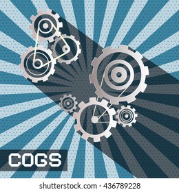 cogs - gears. vector retro paper cut cog - gear set on blue background.