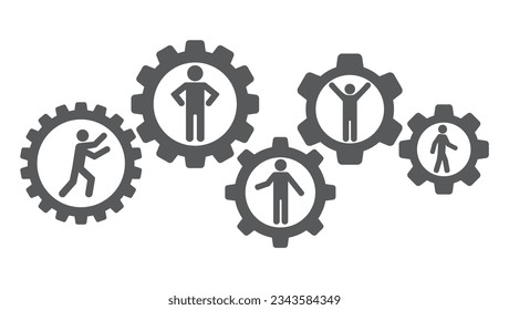 cogs gears wheel mechanism teamwork icon with people inside 