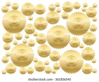 Cogs - golden gear wheels - isolated vector illustration on white background.