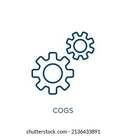 cogs icon. Thin linear cogs outline icon isolated on white background. Line vector cogs sign, symbol for web and mobile