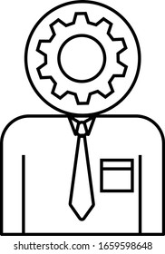 Cogs on the head of the cartoon and on a white background