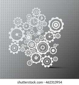 Cogs. Paper Cut Gears on Grey Background.