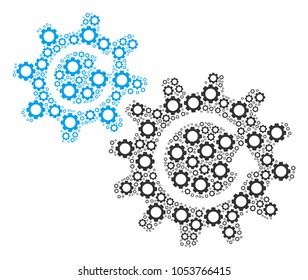 Cogs Rotation composition of gear components. Vector cog wheel objects are organized into cogs rotation collage.