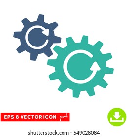 Cogs Rotation EPS vector pictogram. Illustration style is flat iconic bicolor cobalt and cyan symbol on white background.