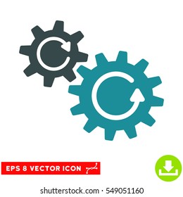 Cogs Rotation EPS vector pictograph. Illustration style is flat iconic bicolor soft blue symbol on white background.