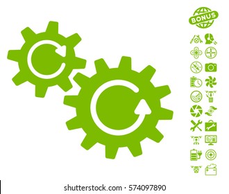 Cogs Rotation icon with bonus copter tools symbols. Vector illustration style is flat iconic symbols on white background.