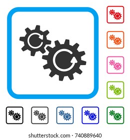Cogs Rotation icon. Flat gray iconic symbol in a light blue rounded squared frame. Black, gray, green, blue, red, orange color variants of Cogs Rotation vector.
