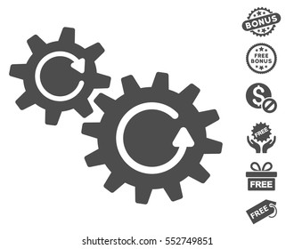 Cogs Rotation icon with free bonus pictograms. Vector illustration style is flat iconic symbols, gray color, white background.