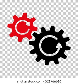 Cogs Rotation icon. Vector pictograph style is a flat bicolor symbol, intensive red and black colors, chess transparent background. Designed for software and web interface toolbars and menus.
