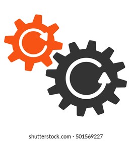Cogs Rotation vector icon. Style is flat graphic bicolor symbol, orange and gray colors, white background.