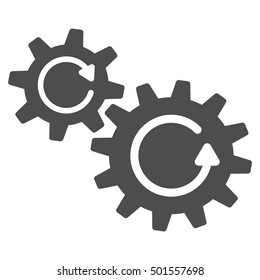 Cogs Rotation vector pictogram. Style is flat graphic symbol, gray color, white background.