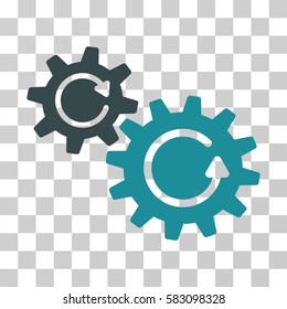 Cogs Rotation vector pictograph. Illustration style is a flat iconic bicolor soft blue symbol on a transparent background.