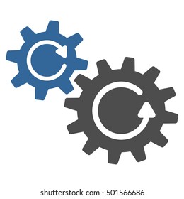Cogs Rotation vector pictograph. Style is flat graphic bicolor symbol, cobalt and gray colors, white background.