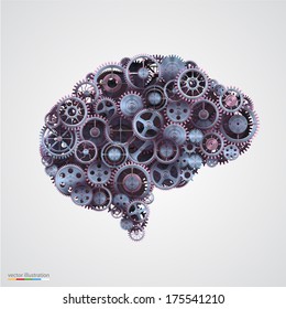 Cogs In The Shape Of A Human Brain. Vector Illustration.