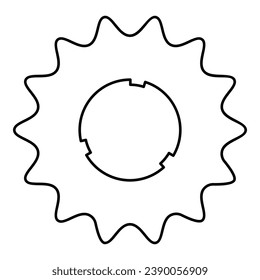 Cogset sprocket bicycle star gear service sprocket cogs wheel with teeth engages with chain contour outline line icon black color vector illustration image thin flat style