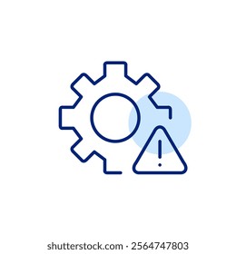 Cogwheel and alert. Configuration notification, system malfunction warning. Pixel perfect, editable stroke icon