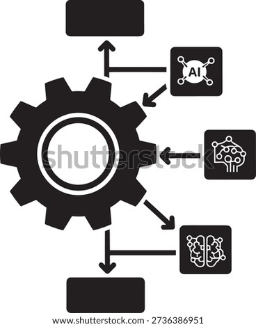 Cogwheel with artificial intelligence and brain icons flowchart diagram