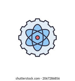 CogWheel con vector átomo Concepto nuclear industrial icono creativo o elemento logotipo