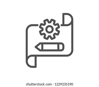 Cogwheel blueprint line icon. Engineering tool sign. Edit settings symbol. Quality design flat app element. Editable stroke Cogwheel blueprint icon. Vector