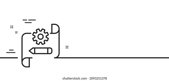 Cogwheel blueprint line icon. Engineering tool sign. Edit settings symbol. Minimal line illustration background. Cogwheel blueprint line icon pattern banner. White web template concept. Vector
