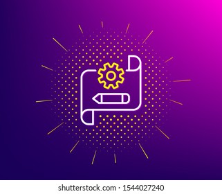 Cogwheel blueprint line icon. Halftone pattern. Engineering tool sign. Edit settings symbol. Gradient background. Cogwheel blueprint line icon. Yellow halftone pattern. Vector