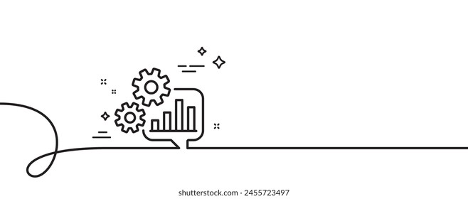 Cogwheel chat line icon. Continuous one line with curl. Engineering tool sign. Cog gear symbol. Cogwheel single outline ribbon. Loop curve pattern. Vector