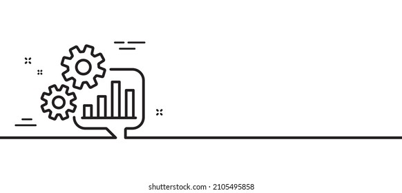 Icono de la línea de chat de la rueda del coñac. Signo de herramienta de ingeniería. Símbolo del engranaje de cog. Fondo mínimo de la ilustración de línea. Banner de patrón de icono de línea de rueda de coñac. Concepto de plantilla web blanca. Vector