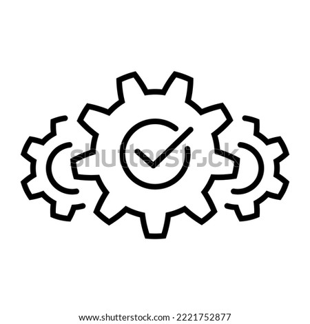 Cogwheel with check line icon in flat. Gear with tick sign. Successful process symbol on white. Success sign with cog. Update sign, technology, engine. Vector illustration for graphic design, Web, UI.