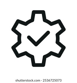 Cogwheel check UI icon, gear with check simple line user interface vector symbol