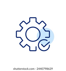 Zahnrad und Häkchen. Durchführung, Überprüfung und Genehmigung von Aufgaben, Konfigurationen, Einstellungen in Systemen oder Software.