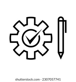 CogWheel con marca de verificación y pluma. Ilustración del vector del icono de votación